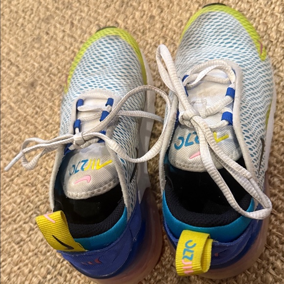 Nike Air Max270 Little Kids Sneakers in Blue, Yellow, and Pink - Picture 8 of 9
